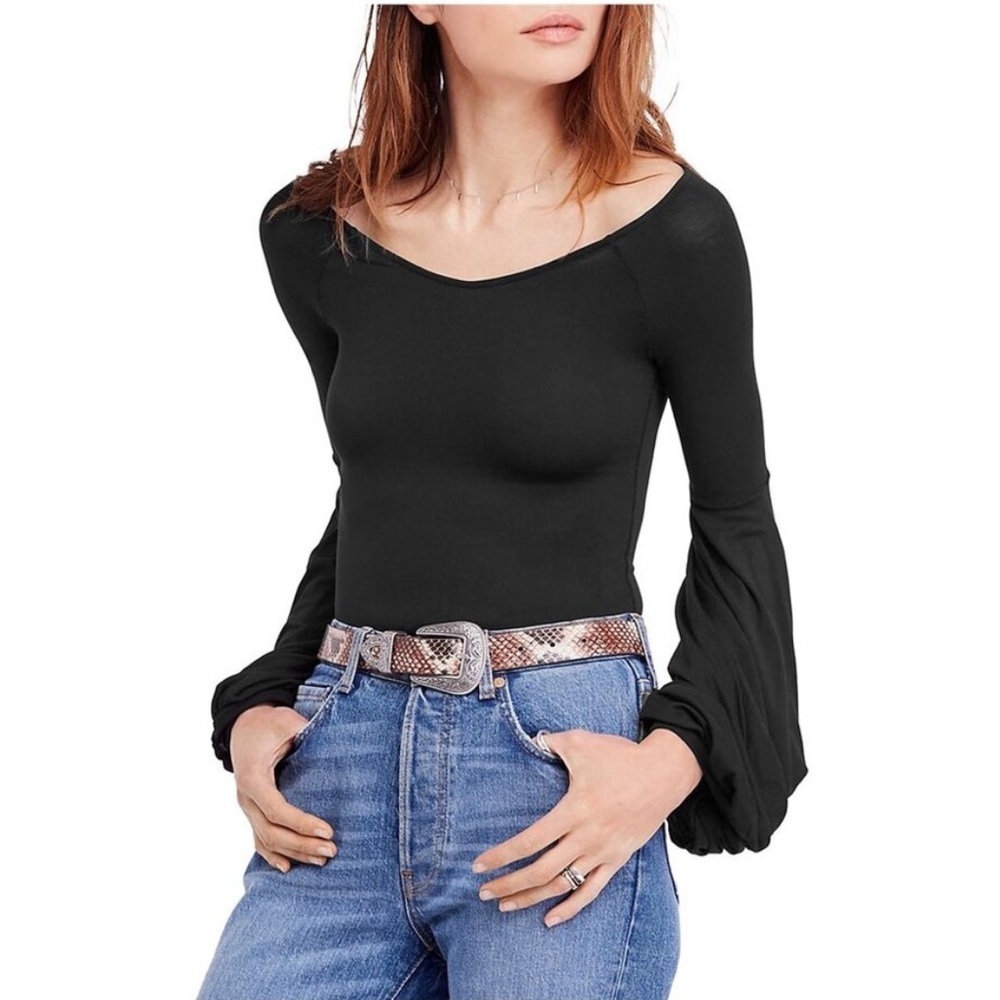 Free People To The Tropics‎ Bell Sleeves Top Black Large - Picture 2 of 11